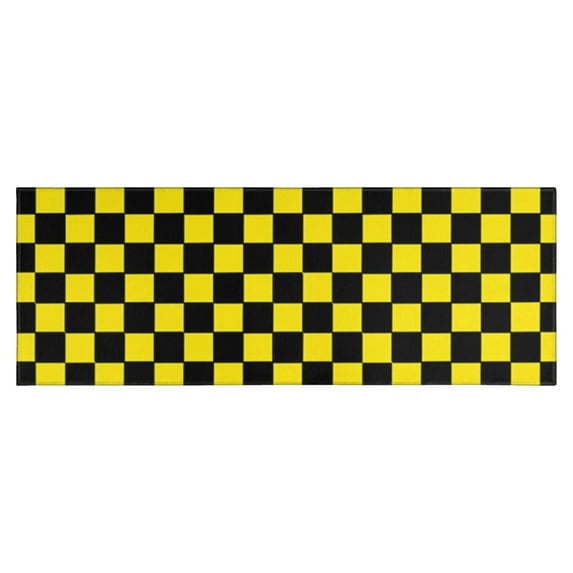 Yellow and Black Checkered Pattern Kitchen Rug Mat,Kitchen Runner Rugs Non Skid Washable,Decorative Kitchen Floor Mats for Kitchen,Sink,Laundry,17"X47"