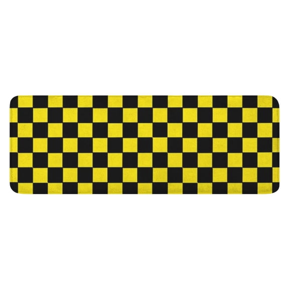 Yellow and Black Checkered Pattern Kitchen Rug Mat,Kitchen Runner Rugs Non Skid Washable,Decorative Kitchen Floor Mats for Kitchen,Sink,Laundry,17"x47.2"
