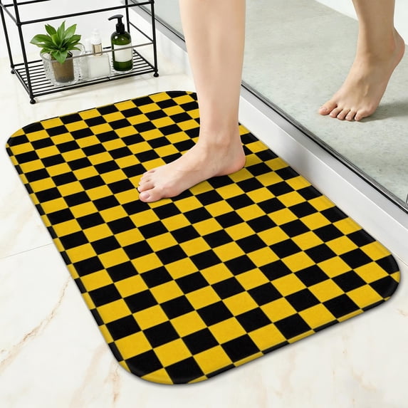 Yellow and Black Checkered Pattern Non-Slip Bath Mat, Bedroom Area Mat ...