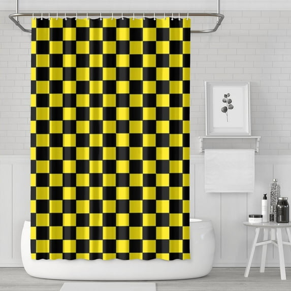 Yellow and Black Checkered Pattern Shower Curtain 72"x72" ,Bathroom Decorative Shower Curtains Set with 12 Hooks,Modern Waterproof Washable Shower Curtain