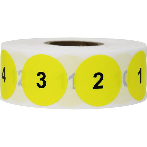 Yellow & Black Consecutive Number Inventory Labels 1 - 1000 | 1" inch Round - 1000 Pack | InStockLabels.com