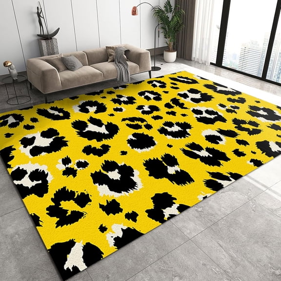 Yellow Black Creative Leopard Print Area Rug, Fashion Creative Living Room Print Indoor Carpet, Non-Shedding Soft and Plush Floor Decor Area Rug for Bedroom Living Room Hallways Entryway Office 2x3ft