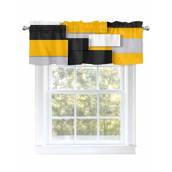 Yellow Black Curtain Valances for Windows, Spring Bee Abstract Window Valances, Window Treatment Rod Pocket Valance Curtains for Living Room/Kitchen/Bedroom/Bathroom, 54x18inch