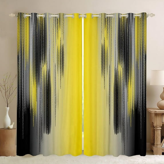 Yellow and Black Curtains for Bedroom Living Room (2 Panels, 42 x 84 Inch) Modern Art 30%-50% Blackout Curtains for Kids Adults Messy Rust Darkening Drapes Gradient Stryle Window Treatments