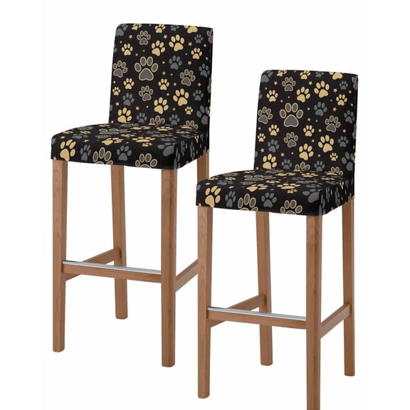 Yellow Black Dog Paws Bar Stool Covers Set of 2, Vintage Pastoral Retro Art Stretch Washable Bar Chair Covers with Backs, Removable Pub Counter Height Chair Cover for Kitchen Dining Room Cafe