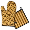 thumbnail image 1 of Yellow Black Dot Sunflower Pattern Kitchen Oven Mitt and Pot Holder Sets 2 Pcs for Baking, Cooking and Grilling, Heat Resistant Up To 392 °F, 1 of 7