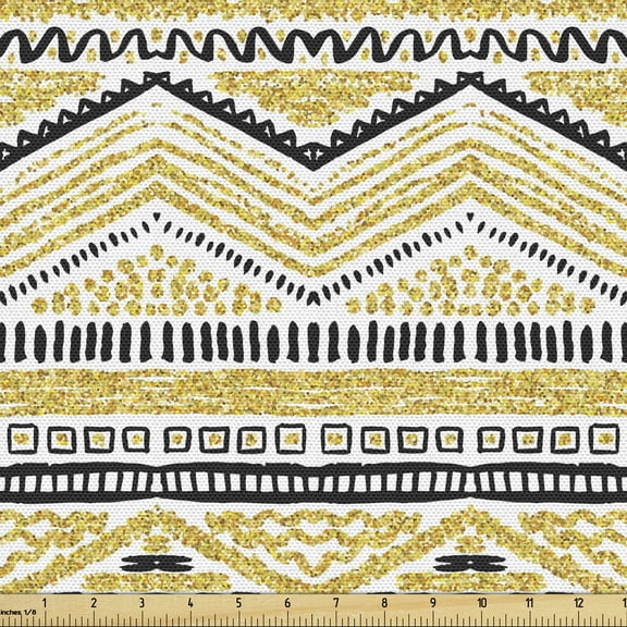 Ambesonne Yellow and Black Fabric by the Yard Upholstery, Zig Zag Lines, 3 Yards, Yellow Black and White