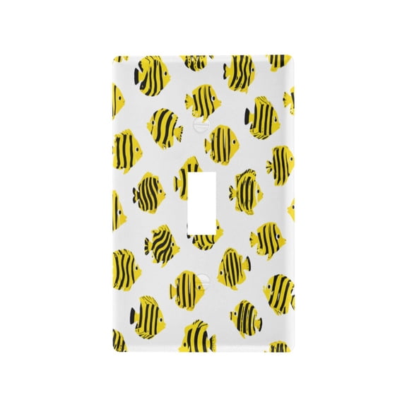 Yellow Black Fish Pattern Decorative Wall Plate, Flame Retardant PC Plastic Light Switch & Outlet Cover with Mounting Screws Fits Toggle Switch