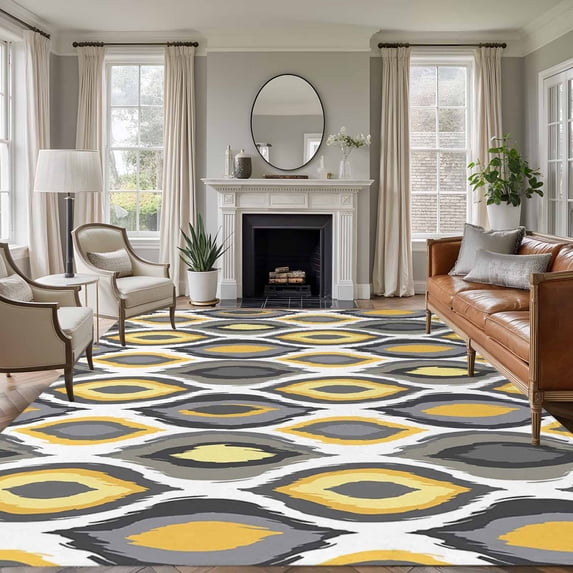 Yellow Black Geometric Area Rugs 5'x8', Washable Small Throw Rugs for Classroom Bedroom, Abstract Art Diamond Modern Indoor Outdoor Rug Non-Slip Low Pile Carpet Runner Reversible Floor Mats