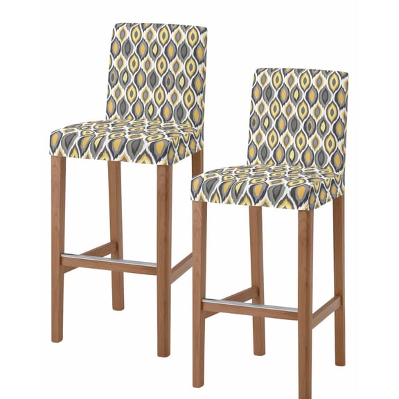 Yellow Black Geometric Bar Stool Covers Set of 2, Abstract Art Diamond Modern Stretch Washable Bar Chair Covers with Backs, Removable Pub Counter Height Chair Cover for Kitchen Dining Room Cafe
