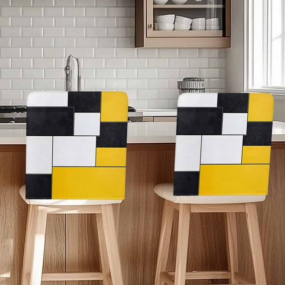 Yellow Black Geometric Chair Covers Set of 6 Abstract Patchwork Chair Back Covers Stretch Removable Washable Chairs Slipcovers Chair Protector for Dining Room Kitchen Party Decor