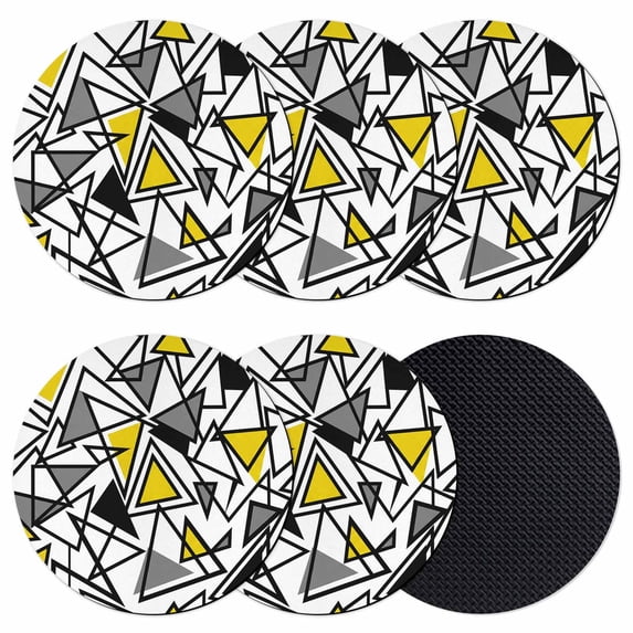 Yellow Black Geometric Coasters Set of 6, Absorbent Coasters for Drinks, Abstract Art Modern Line Coaster for Desk Coffee Table Protection, Home Decor House Warming Gifts 4"
