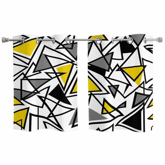 Yellow Black Geometric Kitchen Curtains Window Panels, Abstract Art Modern Line Insulated Window Treatment Curtain, Grommet Curtains for Bedroom/Living Room/Bathroom, 2 Piece 27.5"Wx39"L