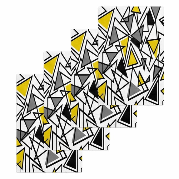 Yellow Black Geometric Kitchen Dish Towels for Drying Dishes Set of 4, Abstract Art Modern Line Waffle Weave Microfiber Hand Tea Bathroom Towels Quick Dry & Absorbent Towel 15.7x23.6