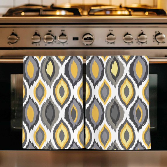 Yellow Black Geometric Kitchen Towels Set of 2, Abstract Art Diamond Modern Absorbent Dish Towels for Kitchen, Microfiber Hand Towel, Quick Drying Tea Towel for Cleaning Decorative Dishcloths
