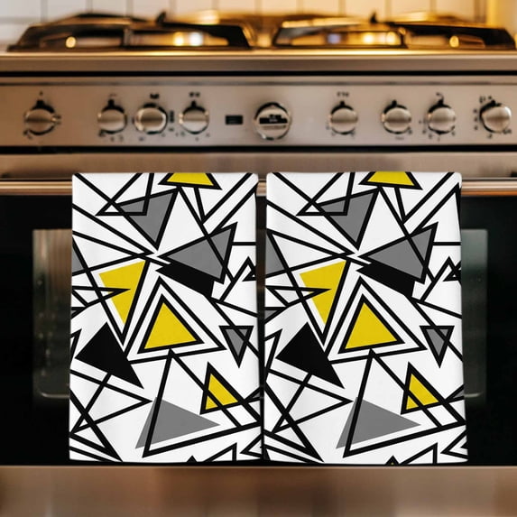 Yellow Black Geometric Kitchen Towels Set of 3, Abstract Art Modern Line Absorbent Dish Towels for Kitchen, Microfiber Hand Towel, Quick Drying Tea Towel for Cleaning Decorative Dishcloths