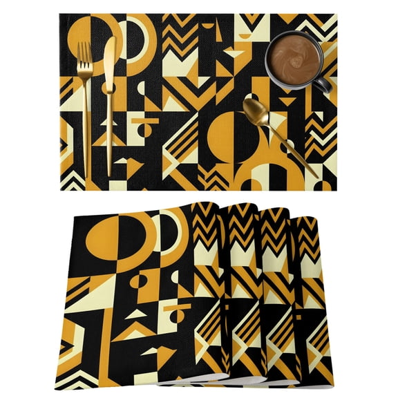 Yellow Black Geometric Placemats Set of 12 Modern Abstract Minimalist Place Mats Indoor Wipeable Table Mats Washable Cloth Dining Table Placemats for Kitchen Holiday Party Home Decor 13x19 Inch