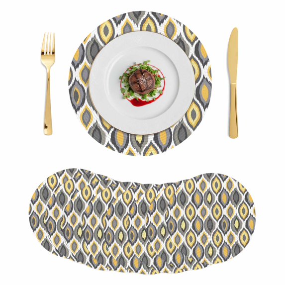 Yellow Black Geometric Round 13 Inch Placemats Set of 8, Abstract Art Diamond Modern HeatResistant Non Slip Place Mats for Dining Table, Wipeable Braided Kitchen Table Mats for Housewarming