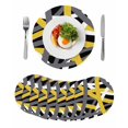 thumbnail image 1 of Yellow Black Geometric Round 13 Inch Placemats Set of 8, Modern Art Abstract Grey Line HeatResistant Non Slip Place Mats for Dining Table, Wipeable Braided Kitchen Table Mats for Housewarming, 1 of 9