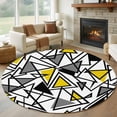 thumbnail image 1 of Yellow Black Geometric Round Area Rug 5Ft Washable Circle Rugs for Living Room Bedroom, Abstract Art Modern Line Non-Slip Carpet Floor Mats Indoor Outdoor Carpet Runner Aesthetic Home Decor, 1 of 8