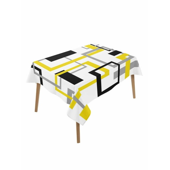 Yellow Black Geometric Table Cloth, Modern Simple Abstract Art Waterproof Tablecloth for Rectangle Tables, Reusable Washable Fabric Table Cover for Restaurant Kitchen Dining Tables 60"x84"