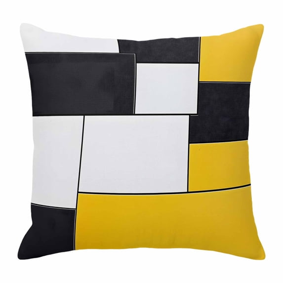 Yellow Black Geometric Throw Pillow Cover Abstract Patchwork Cotton Linen Cushion Cover Throw Pillow Case with Invisible Zipper for Couch Sofa Bed Chair Car 20x20 Inch