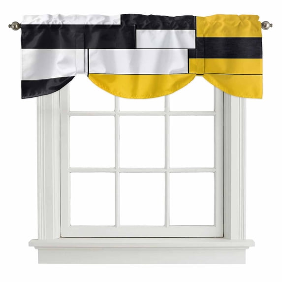 Yellow Black Geometric Tie Up Window Valance Abstract Patchwork Modern Art Tie-up Valance for Kitchen Windows Adjustable Small Curtain Balloon Shades for Kitchen Bathroom Cafe 42x12inch
