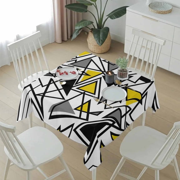 Yellow Black Geometric Triangle Table Cloth 54x54in, Waterproof Square Tablecloth Wipeable Tablecloths Modern Abstract Art Table Covers for Dining Tables Party Indoor Outdoor