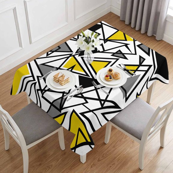 Yellow Black Geometric Triangle Table Cloth 60x84in, Waterproof Rectangle Tablecloth Wipeable Tablecloths Modern Abstract Art Table Covers for Dining Tables Party Indoor Outdoor