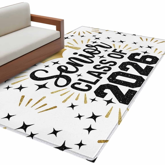 Yellow Black Graduation Area Rug 4x6 Washable Rug Non Slip Funny Words Modern Art Large Area Rug Indoor Floor Carpet for Entryway Bedroom Kitchen Living Room Home Office Dining Room Nursery