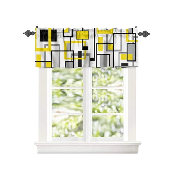 Curtain Valance for Windows Yellow Black Gray Block Frame White Kitchen Valances Rod Pocket Short Curtains,Middle Ages Geometry Art Window Treatment Panel for Living Room Bathroom Bedroom 60x18in