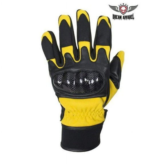 Yellow & Black Leather Motorcycle Gloves - Medium