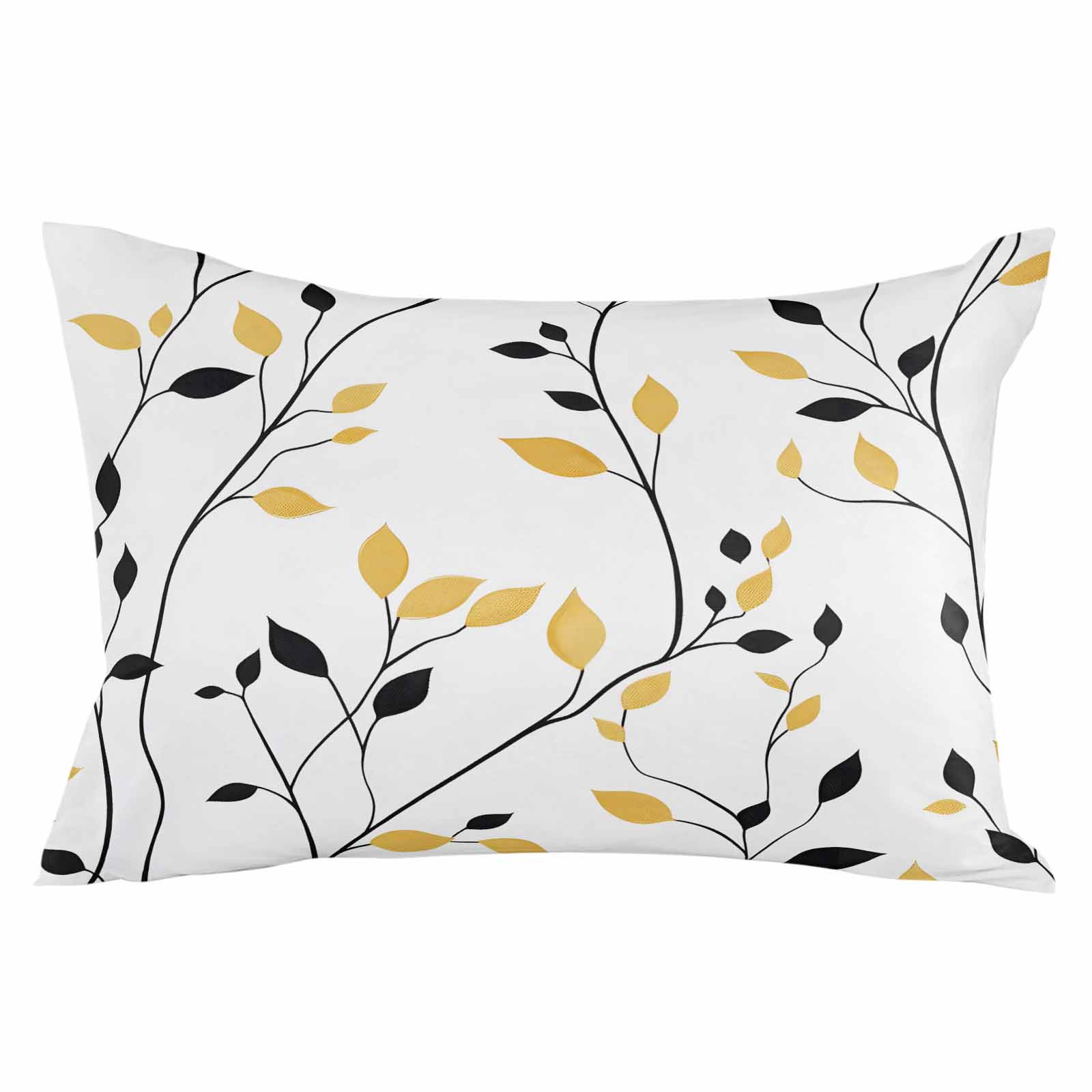 Yellow Black Leaves Throw Pillow Cover 20 x 36 Inch Decorative Pillow Cover Spring Botanical Branches Lumbar Pillowcase Seasonal Rectangle Cushion Case for Couch Sofa Bed Living Room