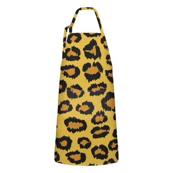 Yellow and Black Of Leopard Print Apron-Garden Aprons for Women with Pockets-Cotton Linen Waterproof Kitchen Cooking Gardening Aprons Adjustable for Kitchen,Cooking,BBQ and Salon 33x27 Inch