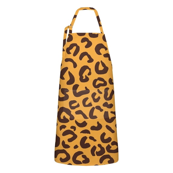 Yellow and Black Of Leopard Print Apron-Garden Aprons for Women with Pockets-Cotton Linen Waterproof Kitchen Cooking Gardening Aprons Adjustable for Kitchen,Cooking,BBQ and Salon 33x27 Inch