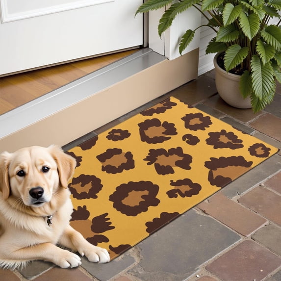Yellow and Black Of Leopard Print Door Rugs,Washable Non Slip Door Mats Indoor,Decorative Door Mats,Entry Mat Indoor for Entrance,Bedroom,Kitchen,Bathroom,16"x24"