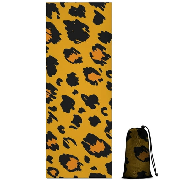 Yellow and Black Of Leopard Print Hot Yoga Mat Towel Non Slip for Hot Yoga - Quick-Drying Yoga Mat Cover with 4 Corner Pockets with Travel Bag - Hot Yoga Towel Non Slip 70"x26"