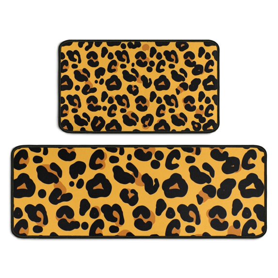 Yellow and Black Of Leopard Print Kitchen Rugs Sets Of 2,Anti Fatigue Kitchen Mat Rugs Non Slip Washable,Decorative Kitchen Floor Mats for Kitchen,Sink,Laundry,17"X30"+17"X47"