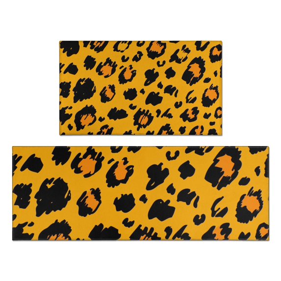 Yellow and Black Of Leopard Print Kitchen Rugs Sets Of 2,Anti Fatigue Kitchen Mat Rugs Non Slip Washable,Decorative Kitchen Floor Mats for Kitchen,Sink,Laundry,17"x30"+17"x47"