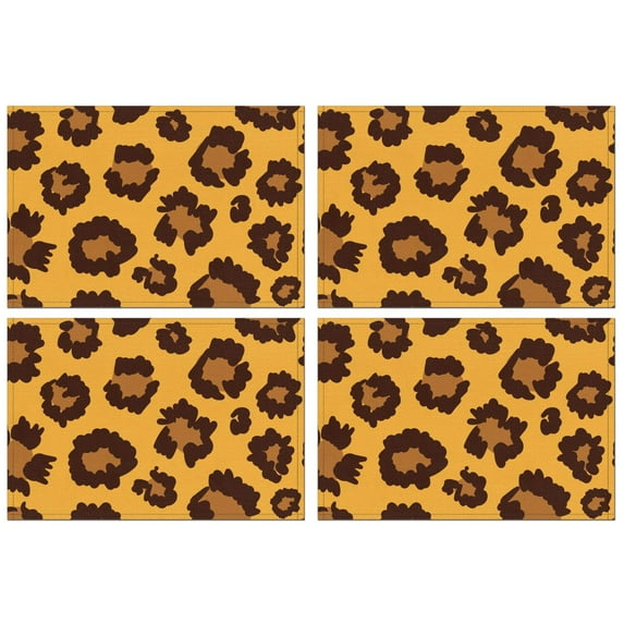 Yellow and Black Of Leopard Print Summer Placemats Table Placemats Set Of 4-Linen Kitchen Washable Placemats Table Mats 11.8"x17.7"Non-Slip Heat Resistant