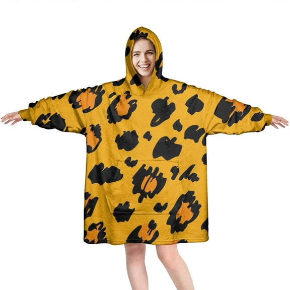 Yellow and Black Of Leopard Print Wearable Oversized Blanket,Wearable Blanket Hoodie for Adults,Cozy Hooded Blankets with Super Pockets,Super Warm Fuzzy Pullover for Women & Men
