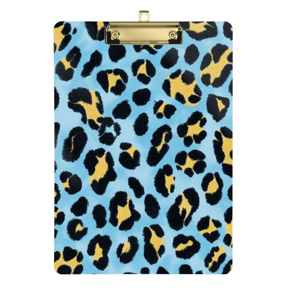 Yellow Black Leopard Skin Print Acrylic Clipboard Drawing Board with Hook Writing Pad File Storage A4 Size Gold 12.5" x 9"