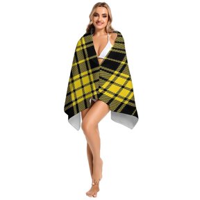 Yellow And Black Lumberjack Tartan Plaid Microfiber Beach Towel for Adults & Kids Soft, Quick-Dry, 61.4x30.3inch Sand-Free Bath Towel Absorbent Large Pool Swim Towel Lightweight Travel