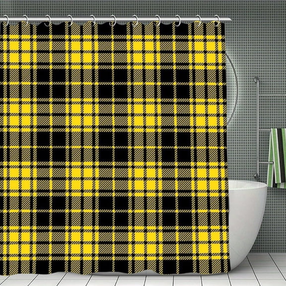 Yellow And Black Lumberjack Tartan Plaid Waterproof Polyester Shower Curtain Heavy-Duty Blackout Fabric, Machine Washable, Decorative for Tub & Shower 70.8×70.8Inch (180×180cm)