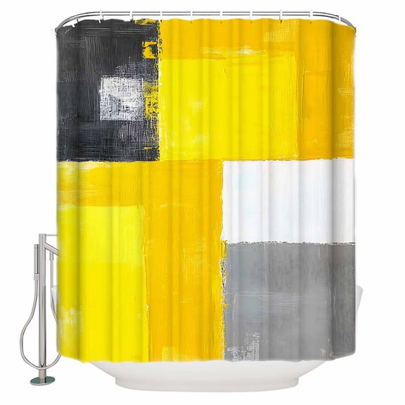 Yellow Black Oil Painting Shower Curtain, 72" x 72", Modern Art Ombre Watercolor Waterproof Bathroom Curtain Washable Shower Curtain Set with 12 Hooks