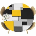 thumbnail image 1 of Yellow Black Patchwork Round Fitted Table Cover Abstract Retro Art Waterproof Table Cloth with Elastic Edge Wipeable Tablecloth for Picnic Camping Party Fits 36"-44" Diameter, 1 of 8