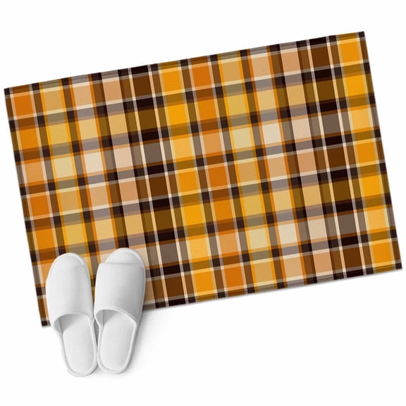 Yellow Black Plaid 2'x3' Washable Rug, Fall Country Farmhouse Buffalo Check Non-Slip Soft Doormat Area Rugs for Entrance Bathroom Bedsides, Carpet for Kitchen Bedroom, Entryway Floor Mat
