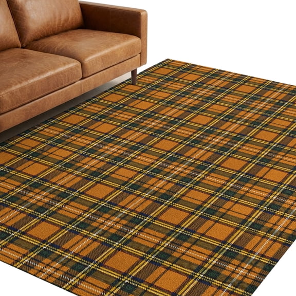 Yellow and Black Plaid 6'x9' Large Area Rugs Autumn Theme Check Lines Grid Pattern Washable Area Rugs Non-Slip Indoor Floor Mats for Living Room, Sitting Room, Inn Lobby