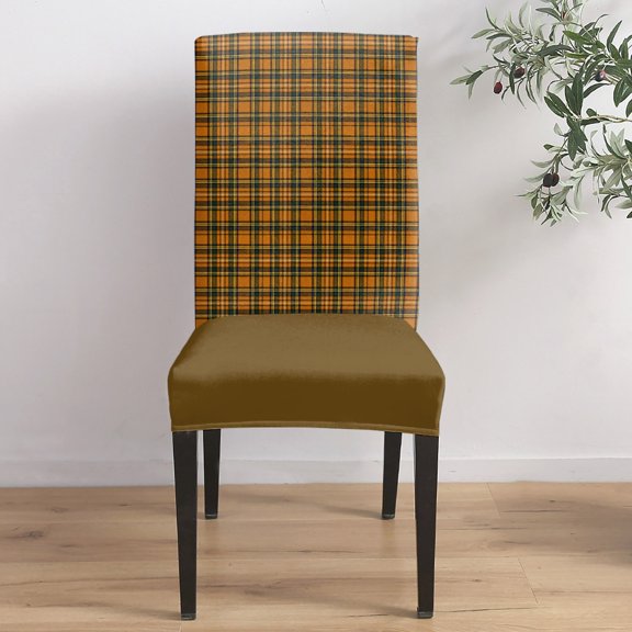Yellow and Black Plaid Dining Chair Covers Set of 4, Autumn Theme Check Lines Grid Pattern Chair Covers for Dining Room Removable Seat Protectors Slipcovers for Home Party Wedding Banquet