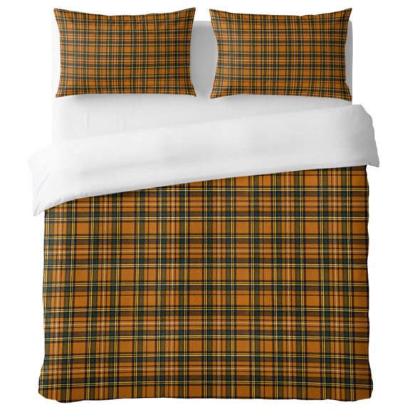 Yellow and Black Plaid King Duvet Cover Set, Autumn Theme Check Lines Grid Pattern Decorative 3 Piece Bedding Set with Zipper Closure Soft Breathable Microfiber Comforter Cover & 2 Pillowcases